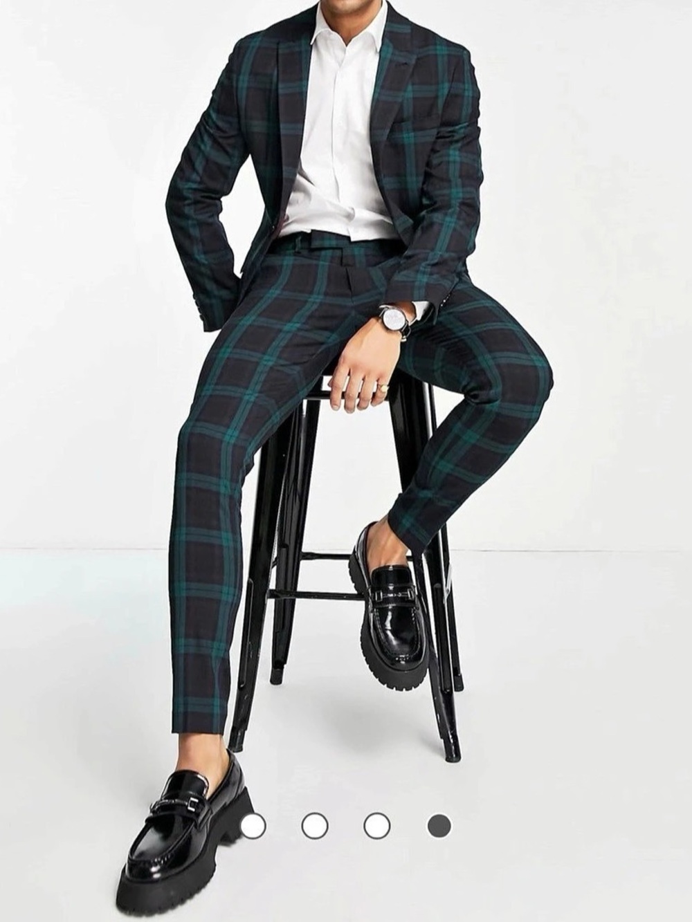 ASOS DESIGN super skinny suit jacket in dark green and black tartan check- 38R